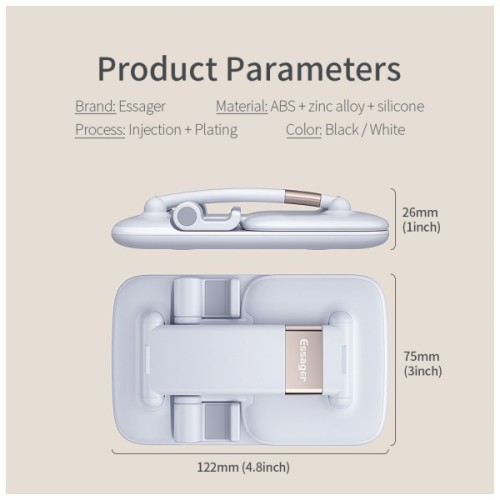 Підставка до планшета та телефона Knight Foldable Desk Mobile Phone Holder Stand (Alloy) White Essager (EZJZM-QS02)