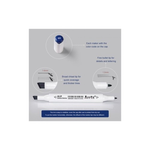 Художній маркер Arrtx Спиртові Alp ASM-02BU 24 кольори Сині відтінки (LC302215)