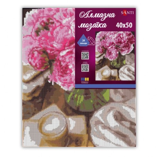 Картина по номерам Santi алмазна мозаїка "Півонії та ранок", 40*50см на підрамн (956063)