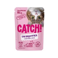 Вологий корм для кішок Catch! три види м’яса з овочами в желе 24х85 г (2700000066980)