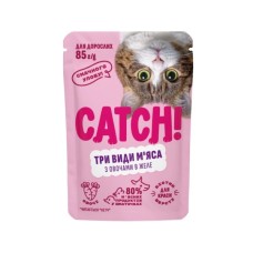 Вологий корм для кішок Catch! три види м’яса з овочами в желе 24х85 г (2700000066980)