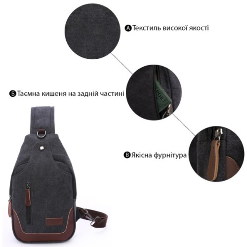 Сумка Vintage Через плече текстильна Чорна (20077)