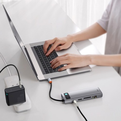 Концентратор Baseus USB3.1 Type-C to USB C(PD)100W/HDMI 4K 30Hz/VGA/USB3.2/RJ45/SD+TF,9in1 Grey (CAHUB-CU0G)