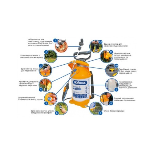 Обприскувач HoZelock 12л Pulsar Plus+ баготорижимна форсунка "Multi Nuzzle" (10644)