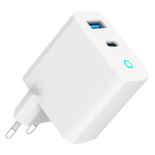 Зарядний пристрій Gembird 1xUSB-C PD30W + 1xUSB QC3.0 LED white (TA-UC-PDQC30L-W-01)