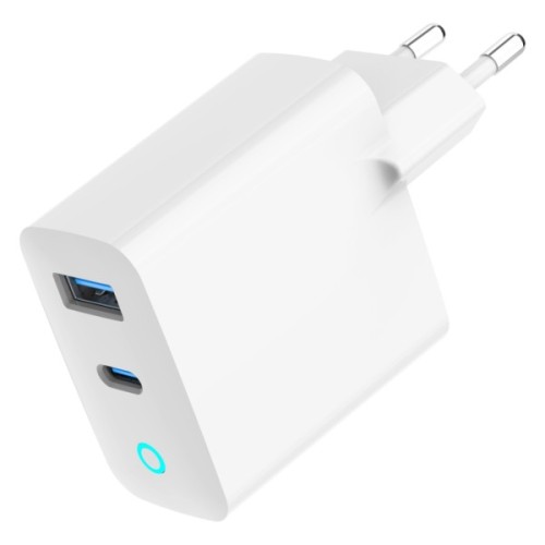 Зарядний пристрій Gembird 1xUSB-C PD30W + 1xUSB QC3.0 LED white (TA-UC-PDQC30L-W-01)