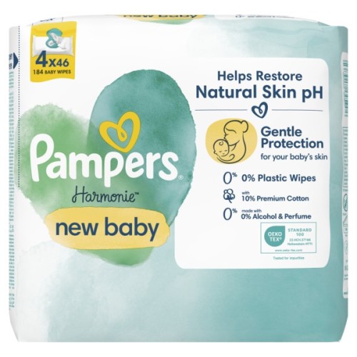 Дитячі вологі серветки Pampers Harmonie New baby 4 пачки х 46 шт (8006540815762)