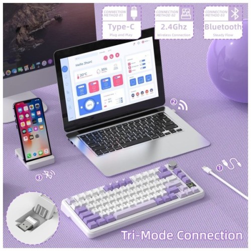 Клавіатура Attack Shark X85PRO RGB Wireless/Bluetooth/USB UA Lavender (X85PROL_AS)