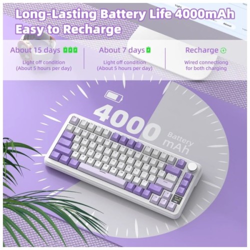 Клавіатура Attack Shark X85PRO RGB Wireless/Bluetooth/USB UA Lavender (X85PROL_AS)