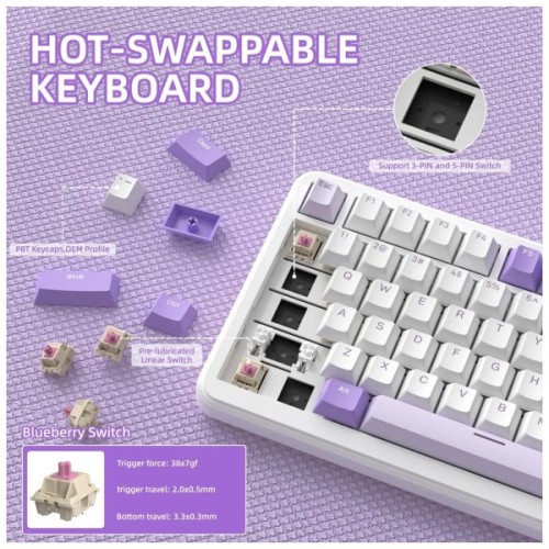 Клавіатура Attack Shark X85PRO RGB Wireless/Bluetooth/USB UA Lavender (X85PROL_AS)