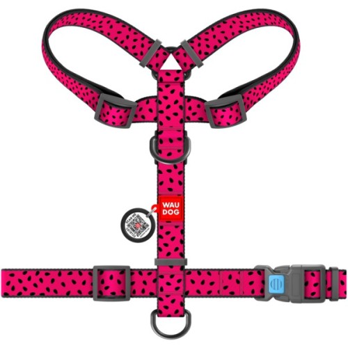 Шлея для собак WAUDOG Nylon з QR паспортом анатомічна H-подібна "Кавун" S (5613)