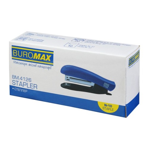 Степлер Buromax пластиковий, 12 аркушів, (скоби №10), 88 х 44 х 22 мм, синій (BM.4126-02)