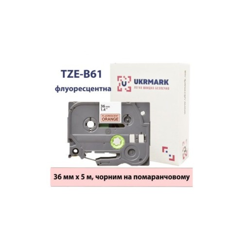Стрічка для принтера етикеток UKRMARK B-Fc-TB61P-BK/OR, аналог TZeB61, флуорисцентна, 36мм х 8м, black on orange (900539)