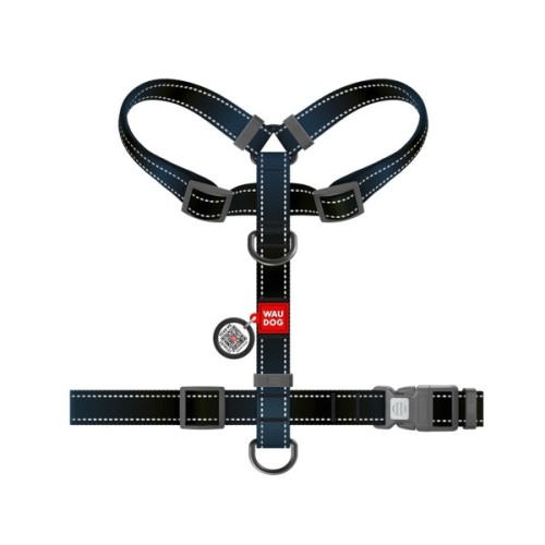 Шлея для собак WAUDOG Nylon Mono з QR-паспортом, пластиковий фастекс L чорна (52741)