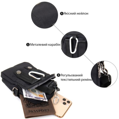 Сумка Vintage На пояс нейлон Чорна (20645)