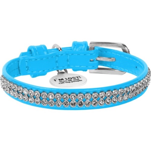 Нашийник для тварин WAUDOG Glamour з QR-паспортом "Стрази" XS Ш 9 мм блакитний (33062)