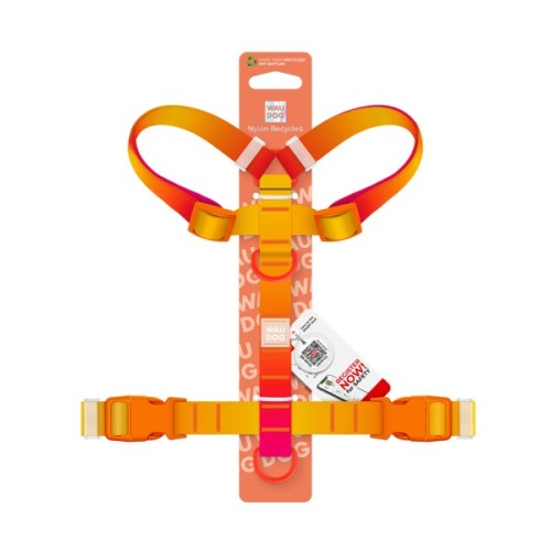 Шлея для собак WAUDOG Nylon Recycled анатомічна H-подібна з QR-паспортом, пластиковий фастекс, М помаранчева (47524)