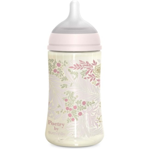 Пляшечка для годування Suavinex Poetry, 270 мл, фізіологічна соска середній потік, світло-рожева (308969)