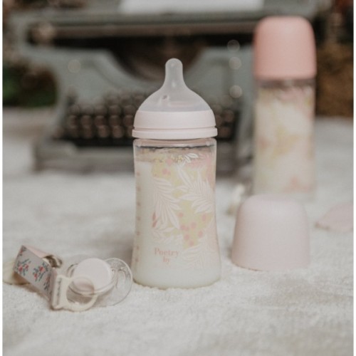 Пляшечка для годування Suavinex Poetry, 270 мл, фізіологічна соска середній потік, світло-рожева (308969)