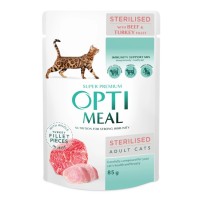 Вологий корм для кішок Optimeal для стерилізованих/кастрованих з яловичиною та індичим філе в желе 85 г (4820215365901)