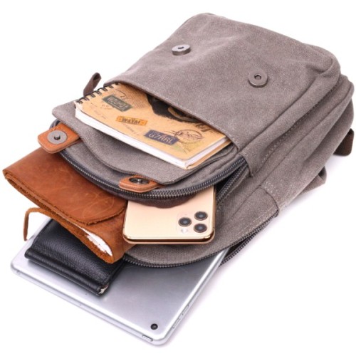 Сумка Vintage З двома відділеннями з щільного текстилю Сіра (22161)