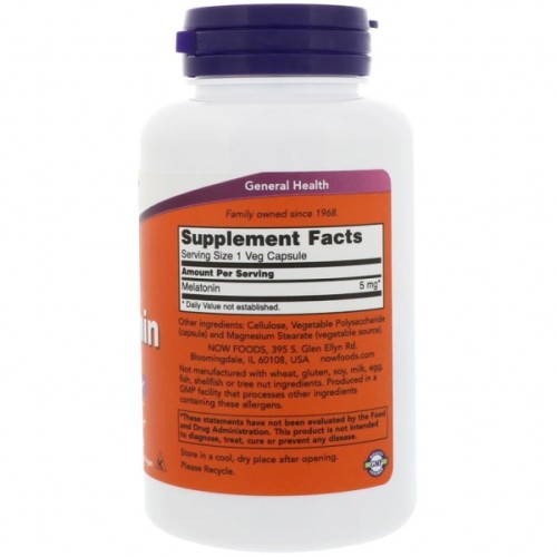 Амінокислота Now Foods Мелатонін, Melatonin, 5 мг, 180 капсул (NOW-03556)