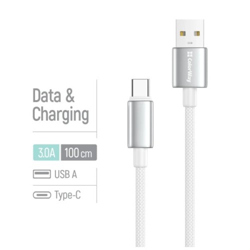 Дата кабель USB 2.0 AM to USB-C 1.0m 3A zinc alloy braided white ColorWay (CW-CBUC098-WT)