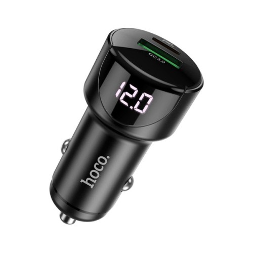Зарядний пристрій HOCO 1xUSB-C PD20W + 1xUSB QC3.0 car adapter Z42 black (6931474742544)