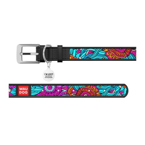 Нашийник для тварин WAUDOG Design з QR паспортом "Літо" Ш 15 мм Д 26-35 см чорний (37801)