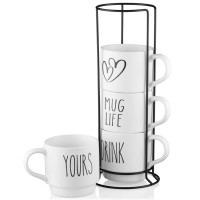 Набір чашок Ardesto 320мл, 4шт, кераміка, метал, білий (AR3095S)