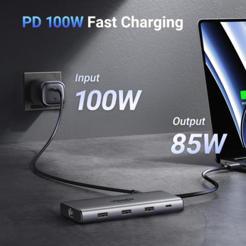 Концентратор Ugreen USB-C 2xHDMI 8K30Hz/4K60Hz + 3xUSB 3.2 + 2xUSB-C 3.2 + RJ45 + SD/TF + PD 100W (15534)