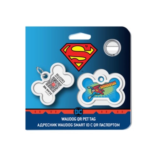 Адресник для тварин WAUDOG Smart ID з QR паспортом "Політ Супермена", кістка 40х28 мм (0640-1017)