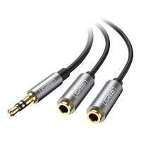 Кабель мультимедійний 3.5mm M to 2x3.5mm F 0.2m AV123 black Ugreen (10532)