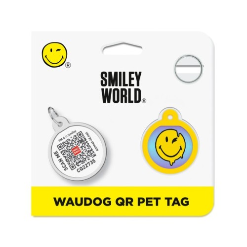 Адресник для тварин WAUDOG Smart ID з QR паспортом "Смайли на блакитному", коло 25 мм (225-0182)