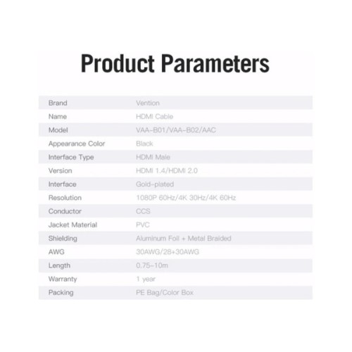 Кабель мультимедійний HDMI M to HDMI M 10.0m 4K30Hz black Vention (AACBL)