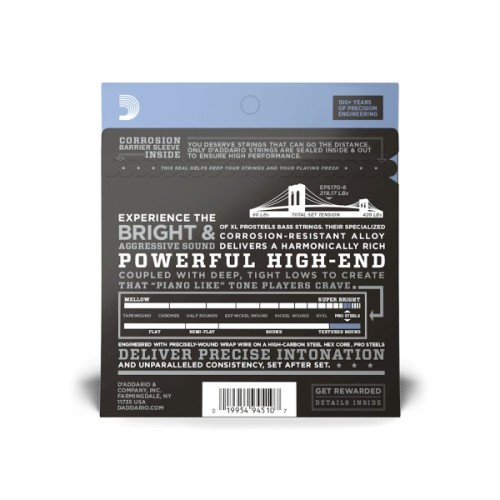 Струни для гітари D'Addario ProSteels Bass Light 6-String (32-130) (EPS170-6)