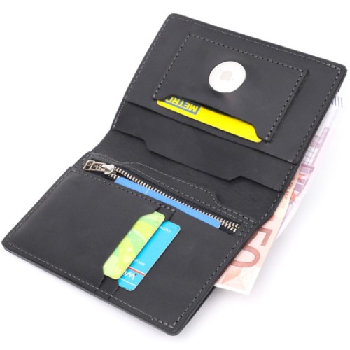 Портмоне Grande Pelle Шкіряне з тримачем для Apple AirTag Чорне (11623)