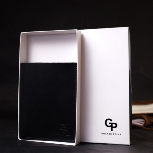 Портмоне Grande Pelle Шкіряне з тримачем для Apple AirTag Чорне (11623)