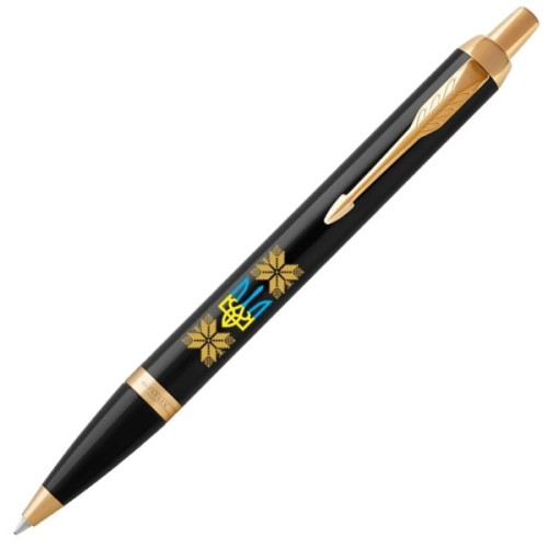 Ручка кулькова Parker IM 17 UKRAINE Black GT BP Тризуб з жовтим орнаментом (22032_T1366u)