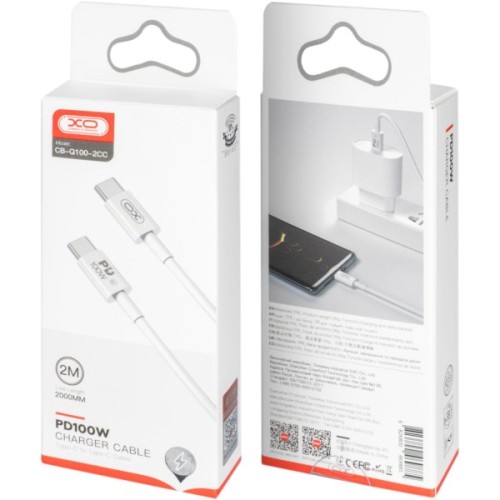 Дата кабель USB-C to USB-C 2.0m 100W white XO (CB-Q100-2CC)