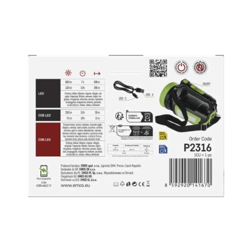 Ліхтар EMOS P2316 LED+ COB LED 850 лм 8000 мАг (P2316)