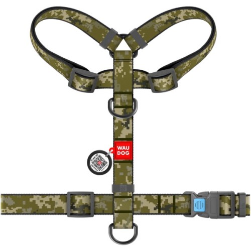 Шлея для собак WAUDOG Nylon з QR паспортом анатомічна H-подібна "Мілітарі" S (320-4026)