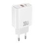 Зарядний пристрій XO 1xUSB 22.5W + 1xUSB-C PD30W white (CE42.white)