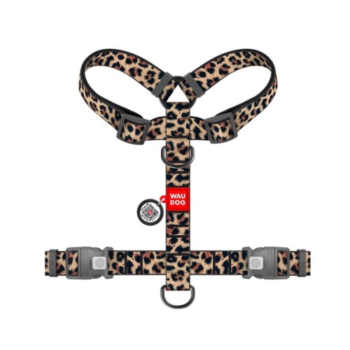 Шлея для собак WAUDOG Nylon анатомічна H-подібна з QR-паспортом "Леопард" пластиковий фастекс, XL (347-4066)