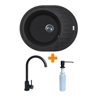 Мийка кухонна Adamant Ovum чорний + змішувач + дозатор (1824296900403)