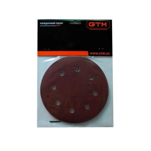 Наждачний папір GTM круг з отворами 180мм Р-180, липучка, 5шт. (SZS180L P180)