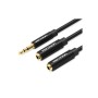 Кабель мультимедійний 3.5mm M to 2x3.5mm F 0.3m black Vention (BBWBY)