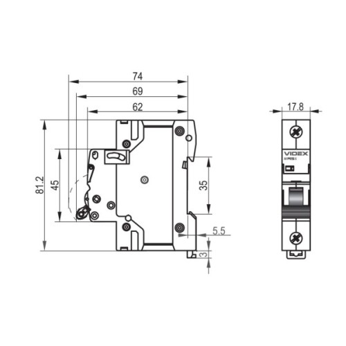 Автоматичний вимикач Videx RS6 RESIST 1п 25А 6кА С (VF-RS6-AV1C25)
