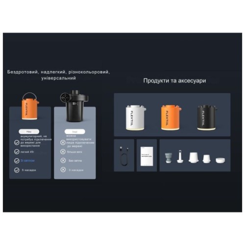 Насос для надувних меблів Flextail Tiny Pump Х з функцією ліхтаря, помаранчевий (6975755964379)