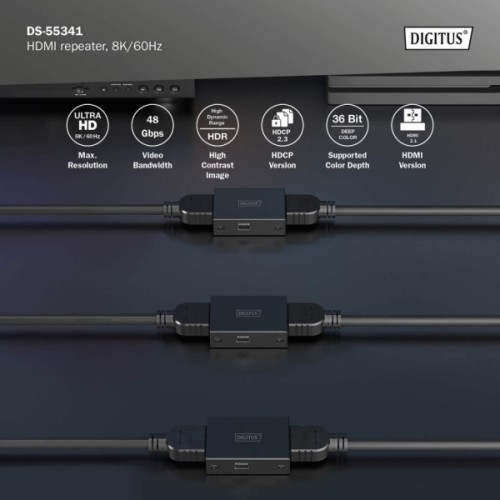 Адаптер HDMI extender 10m 8K60Hz/13m 4K60Hz repeater Digitus (DS-55341)